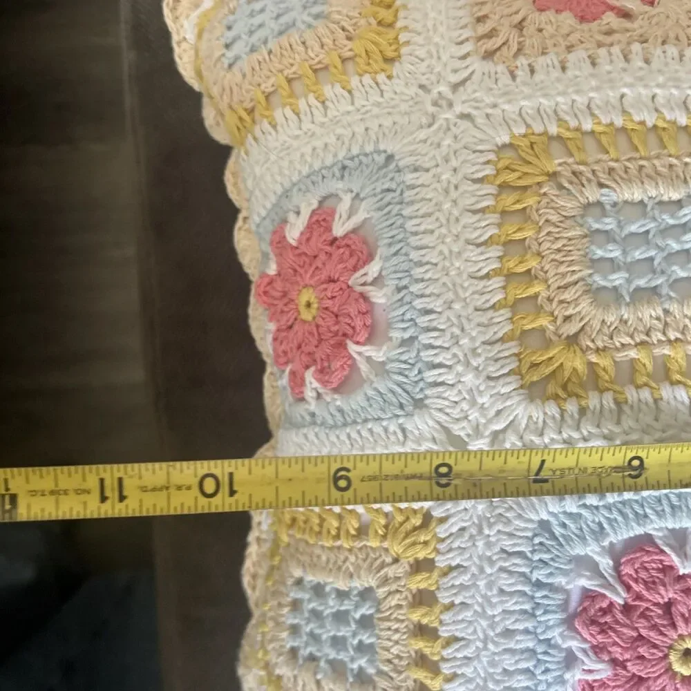 Shabby Chic Granny Square Throw Pillow Pastel 15x10 Cottage Feminine